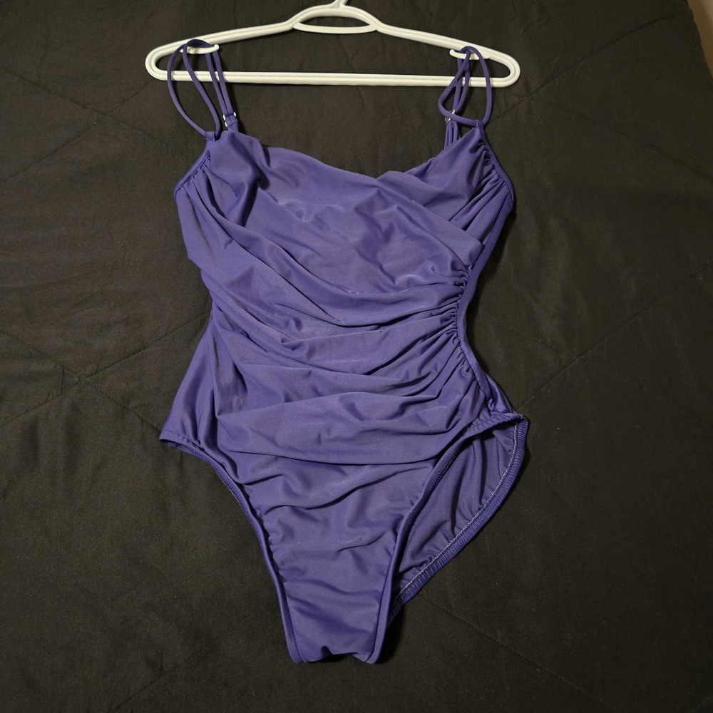 Magicsuit Swimsuit‎ Womens 10 Purple One Piece Ruched Spaghetti Strap Lined